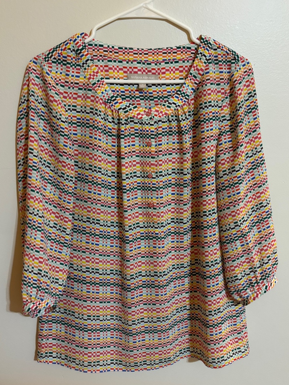Banana Republic Multicolor Geometric Pintuck Blouse - Pink Blue Yellow
